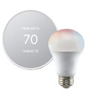 Google Nest Thermostat Snow + Smart Bulb