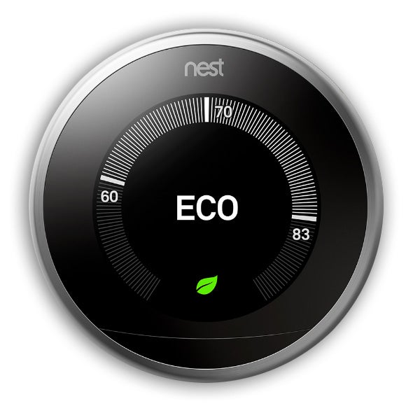 Google Nest Learning thermostat with enabled away-aware feature turns itself down to save energy when you are away